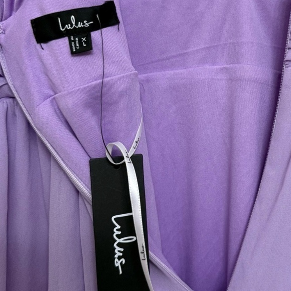 NEW Lulus Heavenly Hues Lavender Chiffon Plunge Maxi Dress Sleeveless Slit LARGE - Picture 12 of 13
